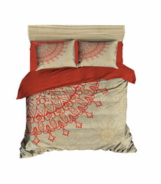 L'essentiel linge de maison Juego de funda nórdica doble con estampado 3D, Rojo/Dorado/Beige